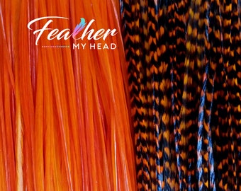 Hair Feather Extensions. (1) Single Feather Extension, Long Lengths and Hair Feather Kit Available - Sapphire Orange