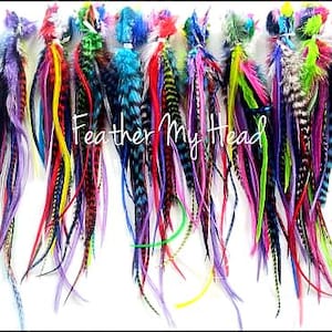25 Rooster Hair Feathers: Colorful Feather Extensions, Fly Tying, Crafts