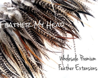 25 Hair Feathers - Natural Wide Accent Feathers With Fluff 5"-7" - Salon Pack of Feather Extensions, Jewelry or Crafts - Optional DIY Kit