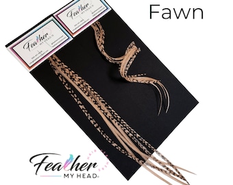 Rallonges de plumes pour cheveux brun fauve. (1) kit plumes, cheveux longs et plumes disponibles