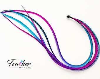 Feather Hair Extension Kit, 6 Real Feathers - Multiple Colors On One Feather - 6 Feathers with Optional Hair Feather Kit - Summer Breeze