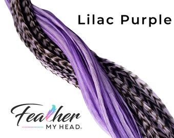 Lilac Purple Hair Feather Extensions, Pick Your Length With Feathers Over 16 Inches Long, Optional Father Kit, 6 Piece Premium Hair Feathers