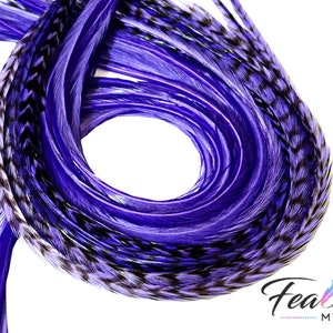 Purple Iris Hair Feather Extensions. 6 Hair Feathers, Long Lengths and Hair Feather Kit Available image 2