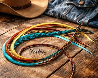 Hair feathers set, 16 long feathers, blue hair feathers, brown and gold feathers - Moonlight Path