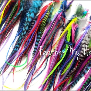 50 Pc Whiting Wide Feather Extensions With Fluff / Bright Grizzly Colors / 7 12 Inches Long image 5