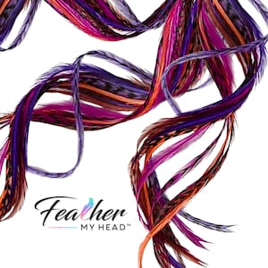 Premium Hand Dyed Hair Feather Extensions Purple Brown Sunset Festival Hair Boho Feathers USA Made