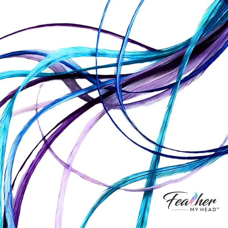 Dancing Water Hair Feathers, Mix of Purple and Blue Feathers, Pick Your Length, 16 Long Premium Feathers with Optional Feather Kit image 8