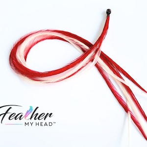 Hair Feathers - Red and White Christmas Colors - Candy Cane Lane - Choose Your Perfect Length - Optional DIY Feather Kit