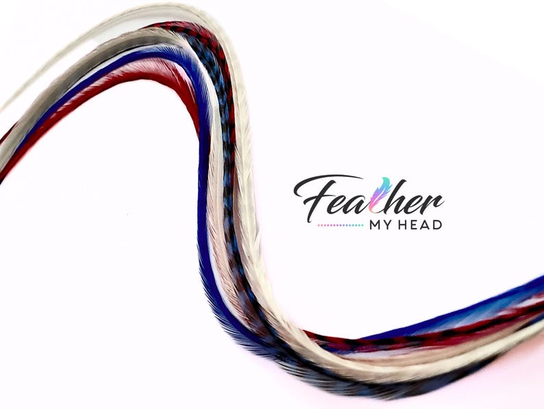 Red White Blue Hair Feathers: 6-Piece Extension Kit image 11