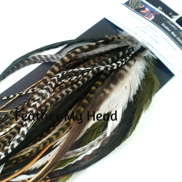 16 Natural Hair Feathers: Wide Feather Extensions with DIY Kit