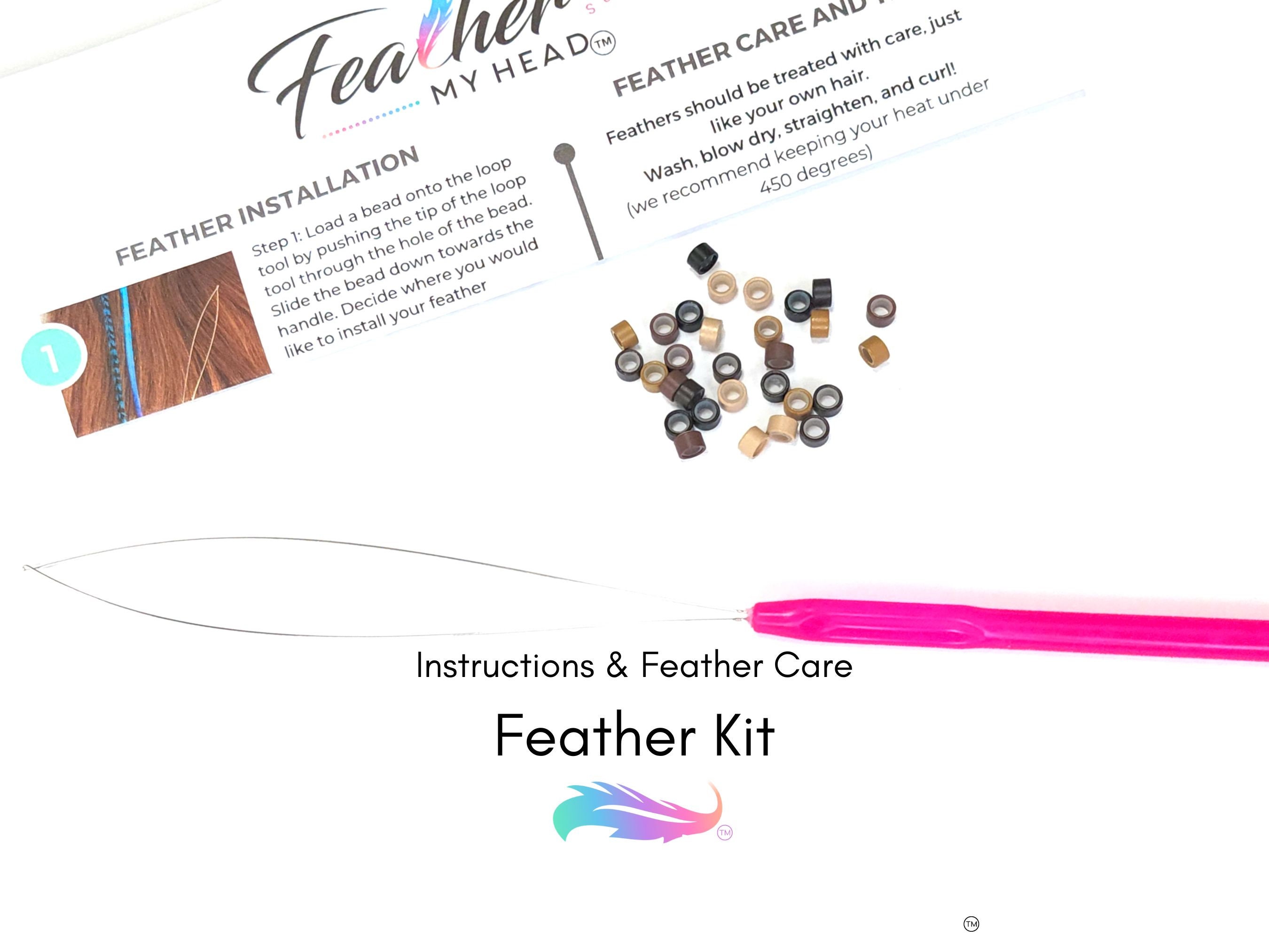 25 Feather Hair Extension DIY Kit with Beads, 1 Threader and Instructions. Surprise Mix of Natural Colored 8-12 Feather Extensions.