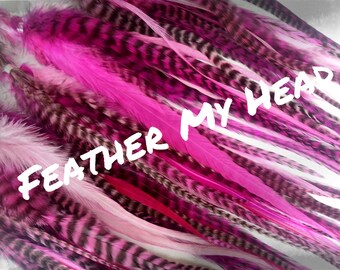 Feather Hair Extensions - Pink - Wide Accent Feathers - 7"-11" Long (17.78 cm - 27.94 cm)