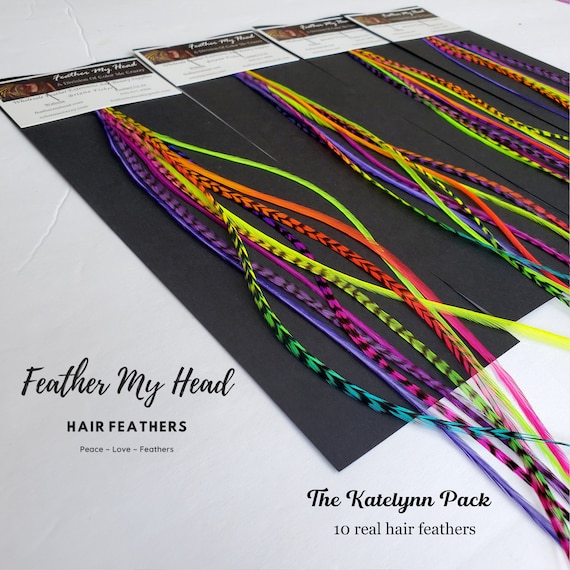 Feather Hair Extension Kit 10 Real Hair Feathers With Optional DIY Feather Kit Lengths Short up to 16 in Long the Katelynn Pack Etsy Ireland