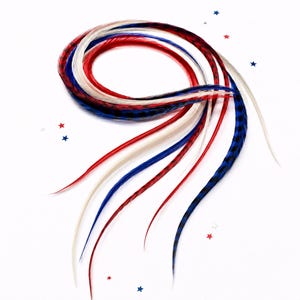 Red White Blue Hair Feathers: 6-Piece Extension Kit