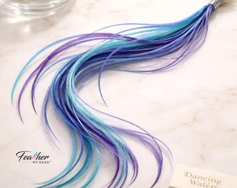 Feather Hair Extensions Blue Purple Turquoise Hair Feathers – Boho Festival Feather Hair Extensions – Extra Long Rooster Feathers 6 Piece –