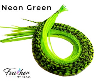 Bright Neon Green Hair Feather Extensions, Glows Under Black Light, 1  Premium Feather, Pick Your Length Up To 16 Plus Inches Long