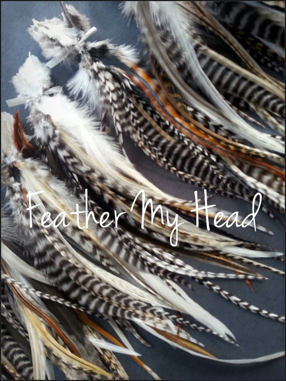 25 Short Hair Feathers Real Natural Wide Feathers 57 Long Feather Extensions,  Optional DIY Kit 