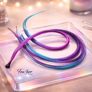 Rainbow Hand-Dyed Hair Feathers Extension Kit, Pink Purple Blue Ombre Festival Style - Summer Breeze