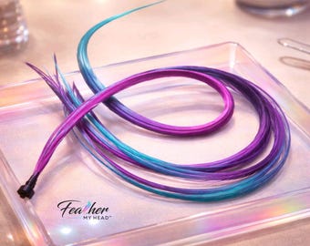 Rainbow Hand-Dyed Hair Feathers Extension Kit, Pink Purple Blue Ombre Festival Style - Summer Breeze