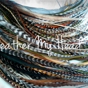 16 Long Wide Feather Hair Extensions -  7" -12 "  Browns Greens Golds - Optional Do It Yourself (DIY) Kit  - Wild Thing