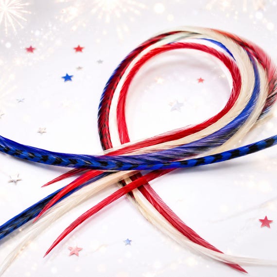 Red White Blue Hair Feathers: 6-Piece Extension Kit