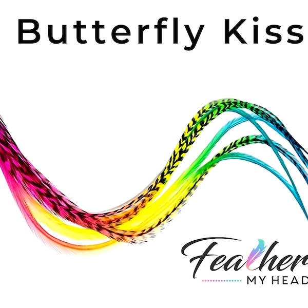 Rainbow Feather Hair Extension Kit, 1 Real Feathers in Lengths up to 16 Plus Inches Long , Butterfly Kisses Mix