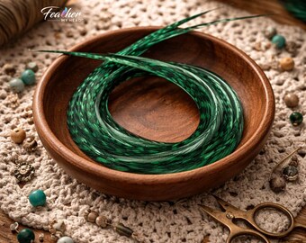 Feather kit Emerald Green Hair Extension Set With Very Long Real Rooster Feathers