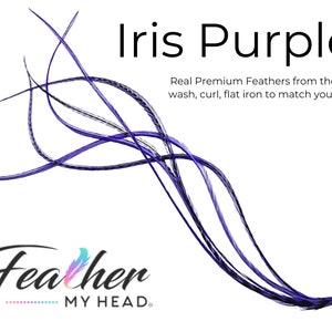 Purple Iris Hair Feather Extensions. 6 Hair Feathers, Long Lengths and Hair Feather Kit Available image 8