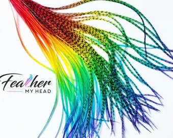 Hair Feathers - Rainbow - Red, Orange, Yellow, Green, Blue, Purple, Pride Accessory