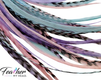 Hair Feathers - Feather Extensions -Pastel Pink, Purple, Blue - Frosted Cupcake Collection - Optional Feather Kit - Long Lengths Available