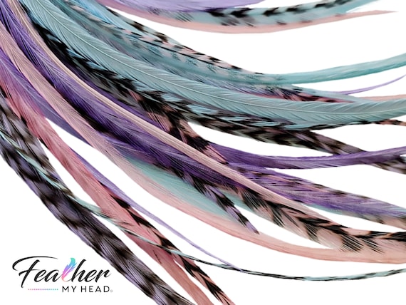 Hair Feathers Feather Extensions pastel Pink, Purple, Blue Frosted