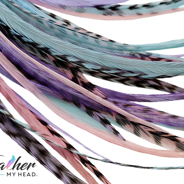 Hair Feathers - Feather Extensions -Pastel Pink, Purple, Blue - Frosted Cupcake Collection - Optional Feather Kit - Long Lengths Available