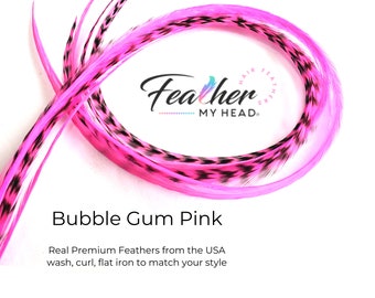 Bubble Gum Pink Hair Feather Extensions. Long Lengths and Hair Feather Kit Available