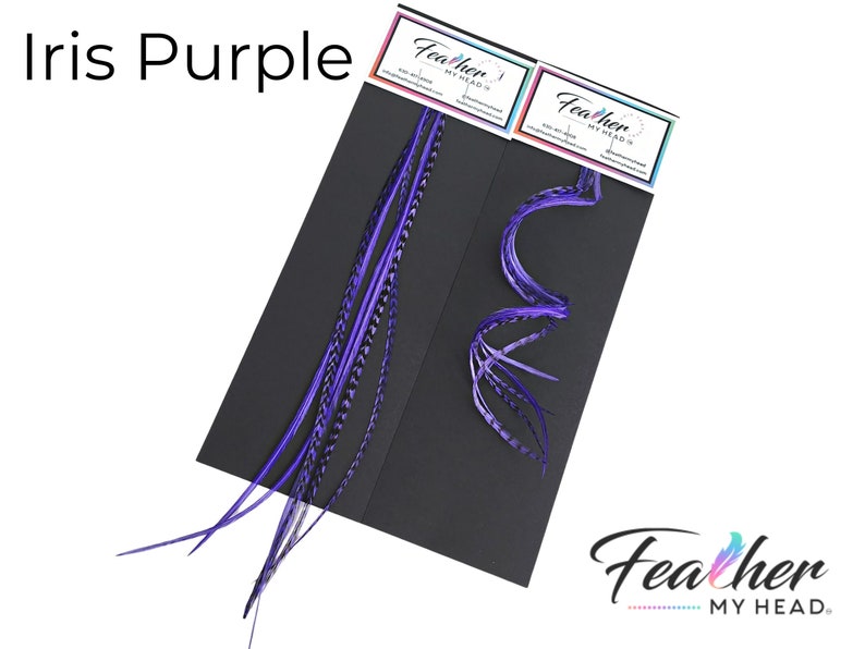 Purple Iris Hair Feather Extensions. 6 Hair Feathers, Long Lengths and Hair Feather Kit Available image 7