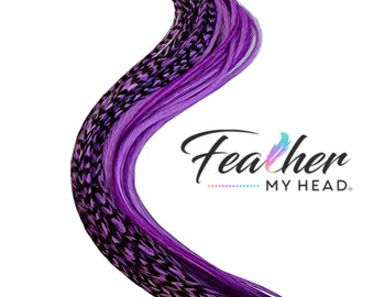 Electric Purple Hair Feather Extensions, Grizzly Feathers, Optional DIY Kit