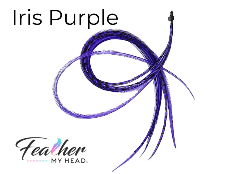 Purple Iris Hair Feather Extensions. 6 Hair Feathers, Long Lengths and Hair Feather Kit Available image 1