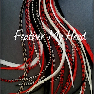16 DIY Kit Whiting Feather Hair Extensions  Long 9&quot;-12&quot; (23-31cm) Rock Star - Premium Grade Whiting Euro - Red White Black - W/ Beads