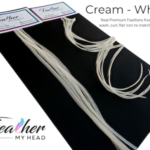 Cream - White Hair Feather Extensions. (1) Feather, Long Lengths and Hair Feather Kit Available