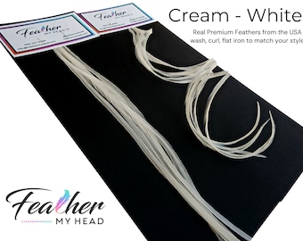 Cream - White Hair Feather Extensions. (1) Feather, Long Lengths and Hair Feather Kit Available