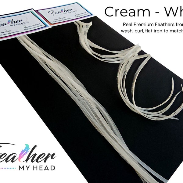 Cream - White Hair Feather Extensions. (1) Feather, Long Lengths and Hair Feather Kit Available