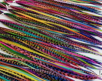 Multi Color Rainbow Tie Dye Ombre Fade Feathers - Feather Extensions - Jewelry - Crafts - Variety Pack