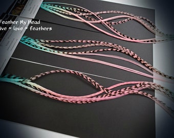 Feather Hair Extension Kit, (6) Multi Color Rainbow Hand Tie Dye, Pick Your Length Up to 16 Inches Long- Pixie Dust Mix