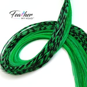 Kelly Green Hair Feather Extensions. Long Lengths and Hair Feather Kit Available