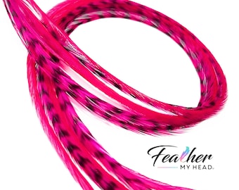 Fuchsia Pink Rooster Hair Feathers: Long Feather Extensions, Optional DIY Kit