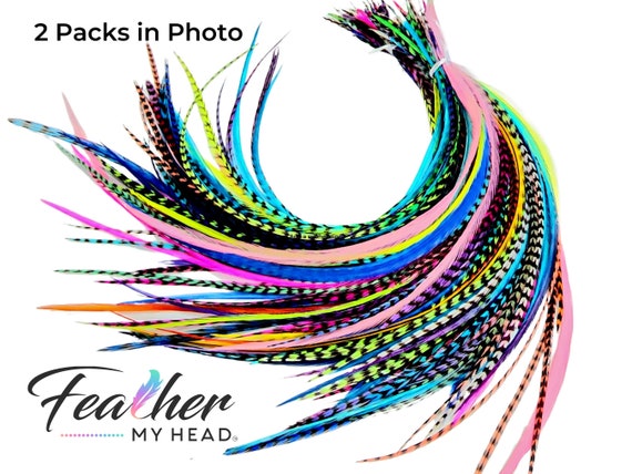 Discounted Hair Feather Extensions - 50 Hair Feathers in a Variety Pack of Colors - Feather Kit Available