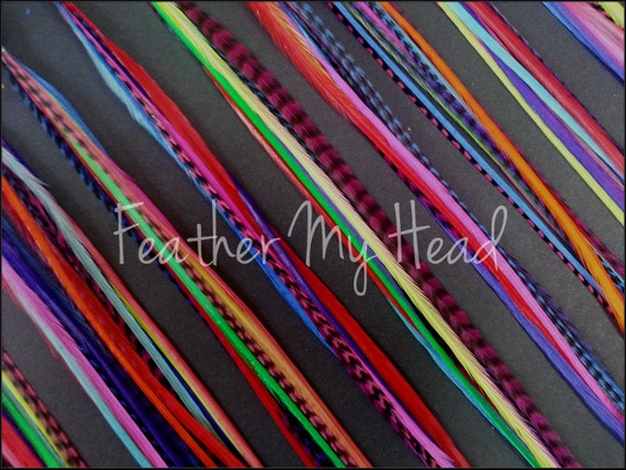 Hair Feathers Kit, 20 Long Feather Extensions with beads and loop tool kit,  Black and White Striped,100% Real Rooster Feather Accessories, BW GRIZZ
