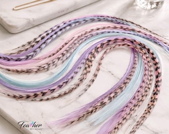 Feather Extensions Pastel Pink Blue Purple Hair Feathers Kit- Frosted Cupcake