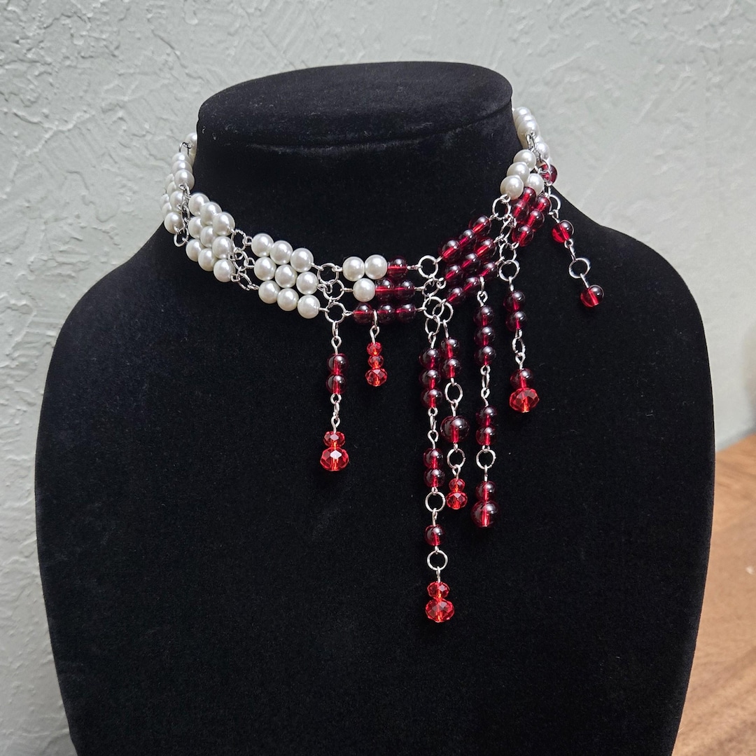 Bloody Pearl Choker Handmade Gothic Necklace - Etsy