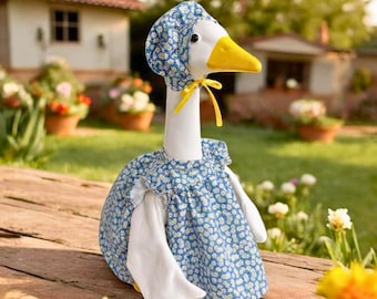 Blue Daisy Porch Goose Outfit with Hat | Garden Goose Clothes Set