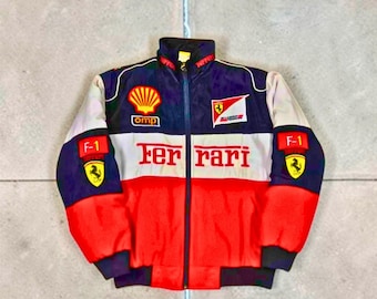 Vintage Ferrari Racing Jacket Red & White: F1 Motorsport Bomber Streetwear Coat